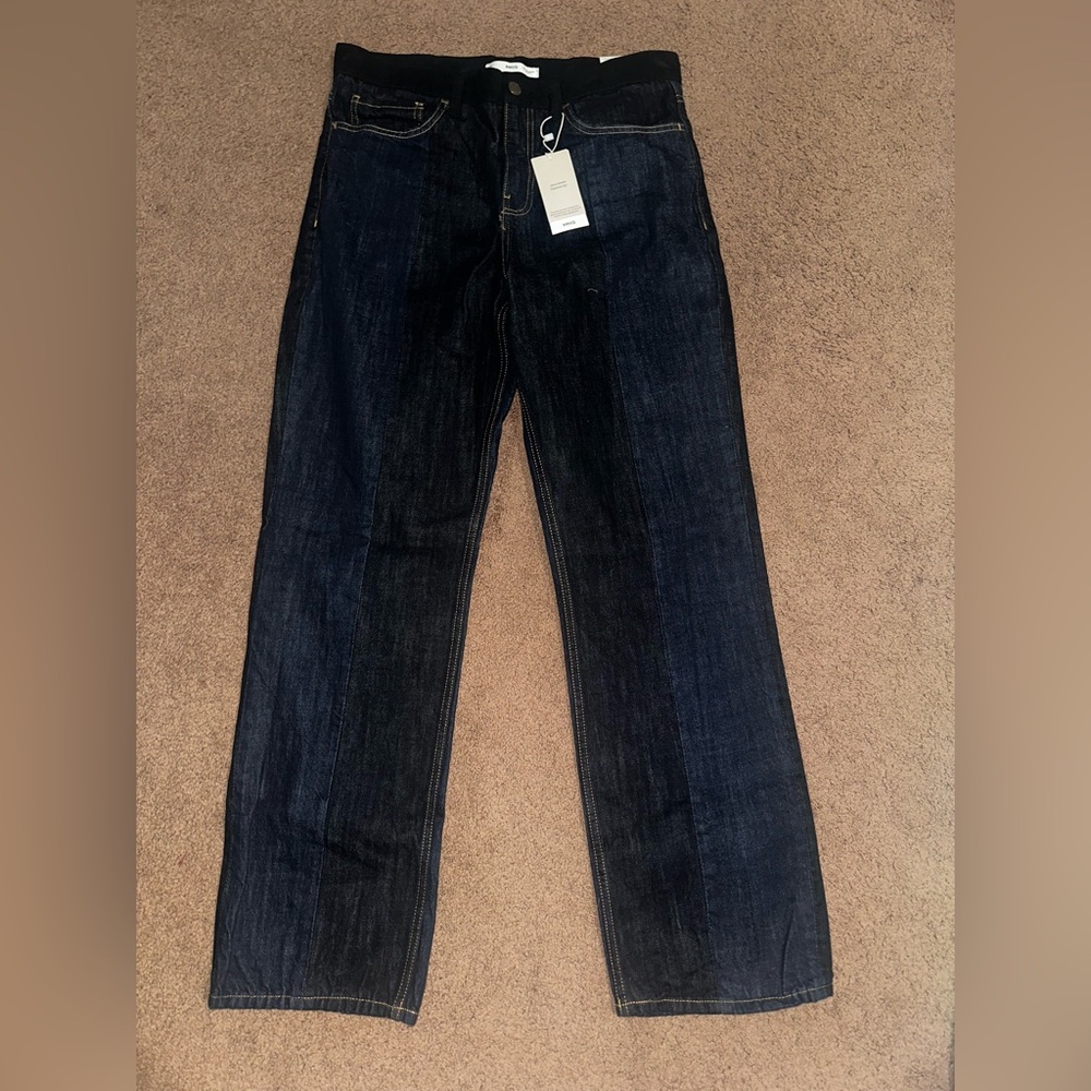 Mango two toned dark blue indigo denim straight leg jeans 100% cotton - Picture 2 of 8